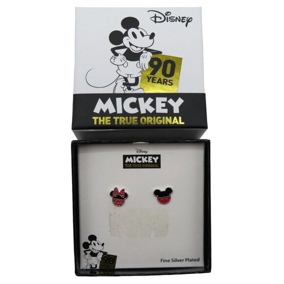Disney Mickey Minnie Mouse 90 Years Fine Silver Plated Stud Earrings NEW NIB - Picture 1 of 7